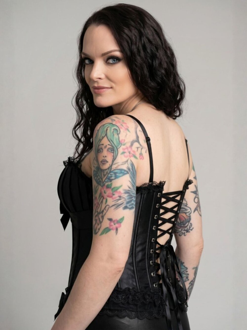 Vaacodor ✦ Black Satin Lace-Up Corset Top ✦ Lace Trim Bows Adjustable M